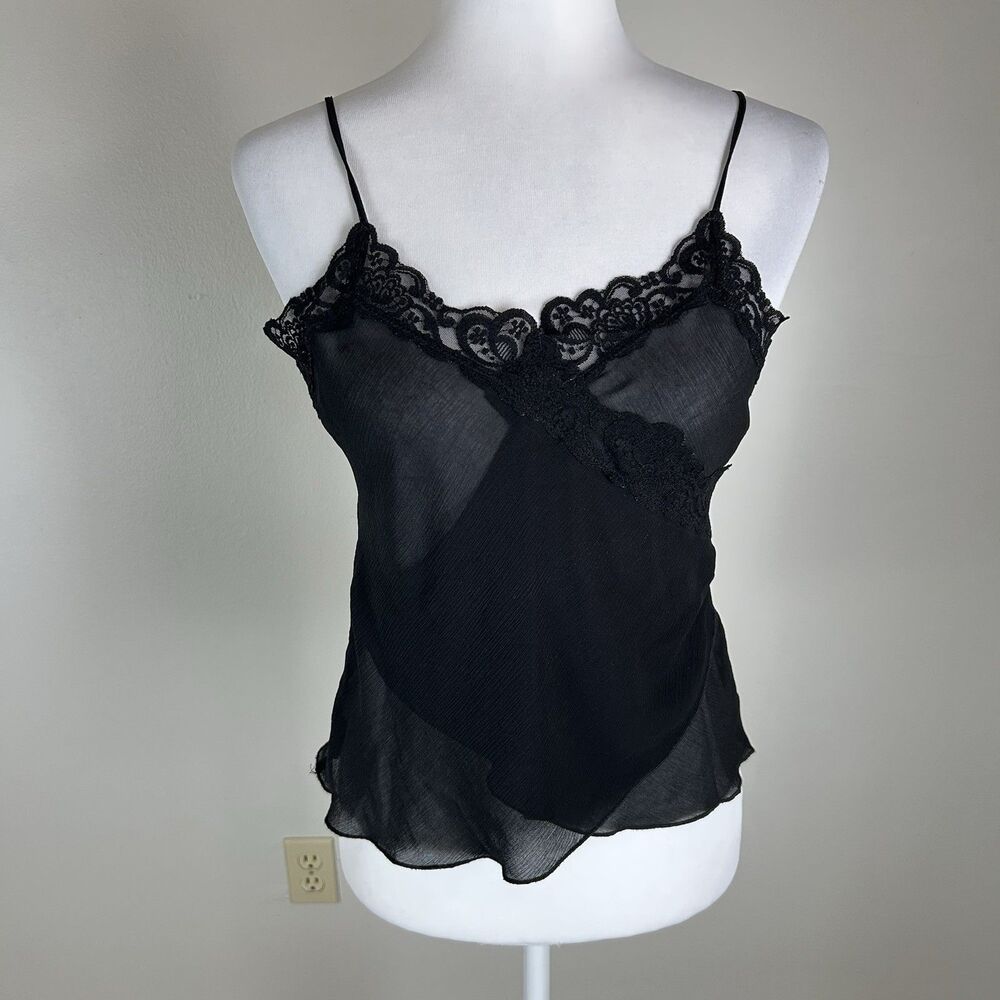 Vintage Black Cami Tank Top Lace Small Sheer Whimsygoth Romantic Chic Going Out